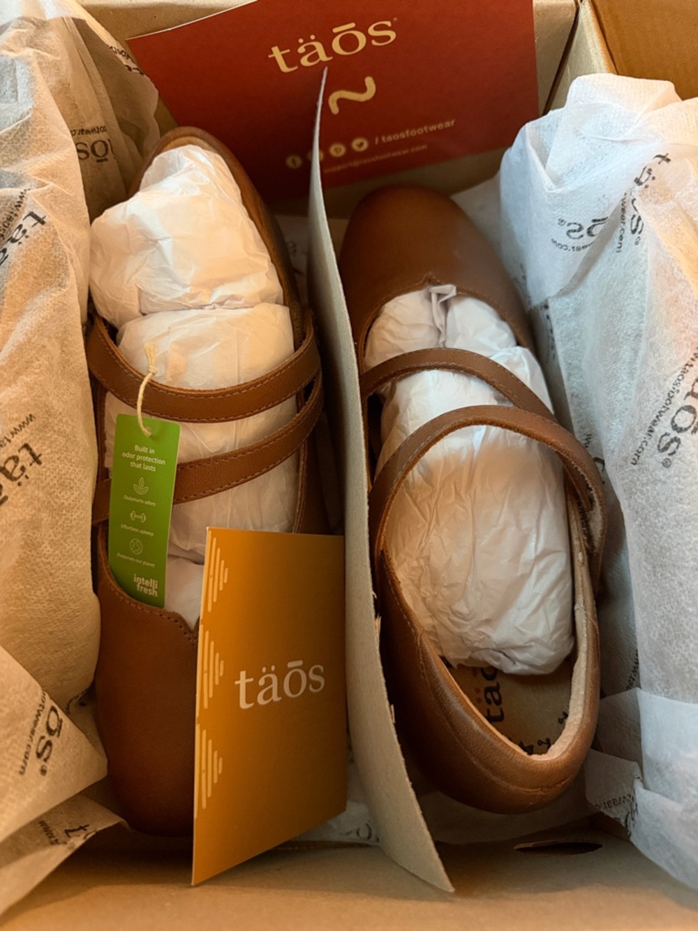 Taos Footwear Tan Leather Dual-Strap Mary Jane Flats